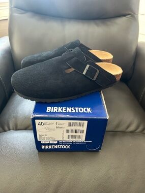 Birkenstock Boston Black Suede Clogs Soft Footbed Narrow Fit 40 New